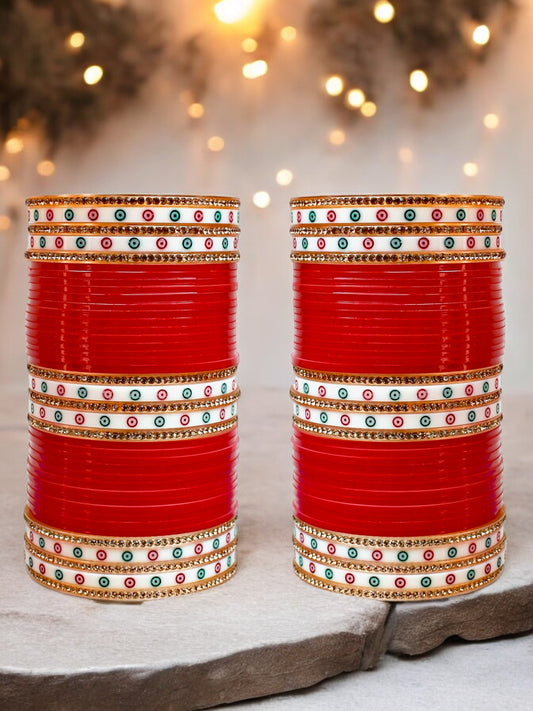 Lucky Jewellery Bridal Bangle Set Red Designer Punjabi Chuda For Women