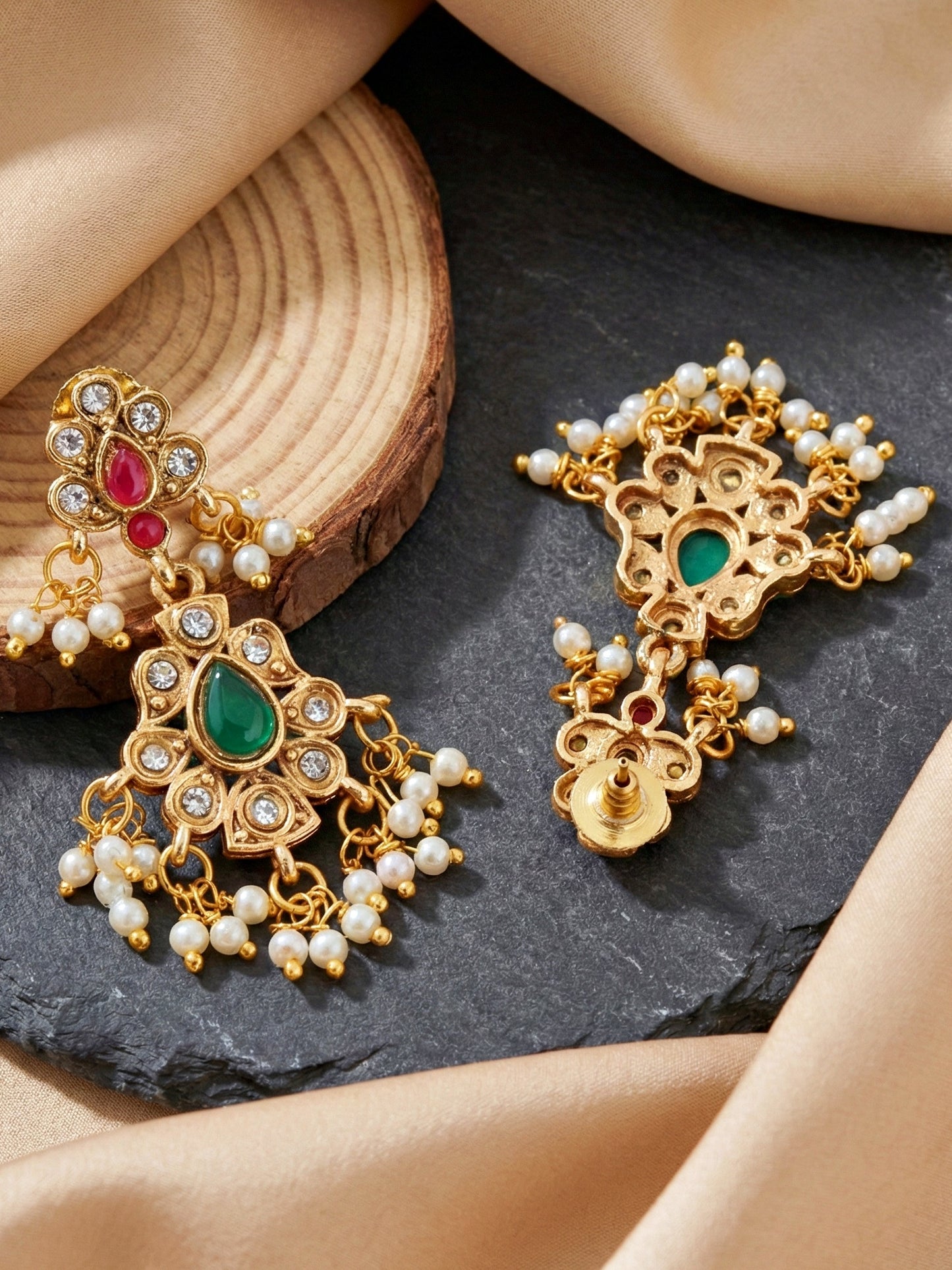 Exquisite Indian Ethnic Gold Plated 2-Piece Choker and Long Necklace Set with Pearl Tassels & Matching Earrings for Women - Premium Bridal, Wedding & Festive Wear (2063-ISR-2302-RG)