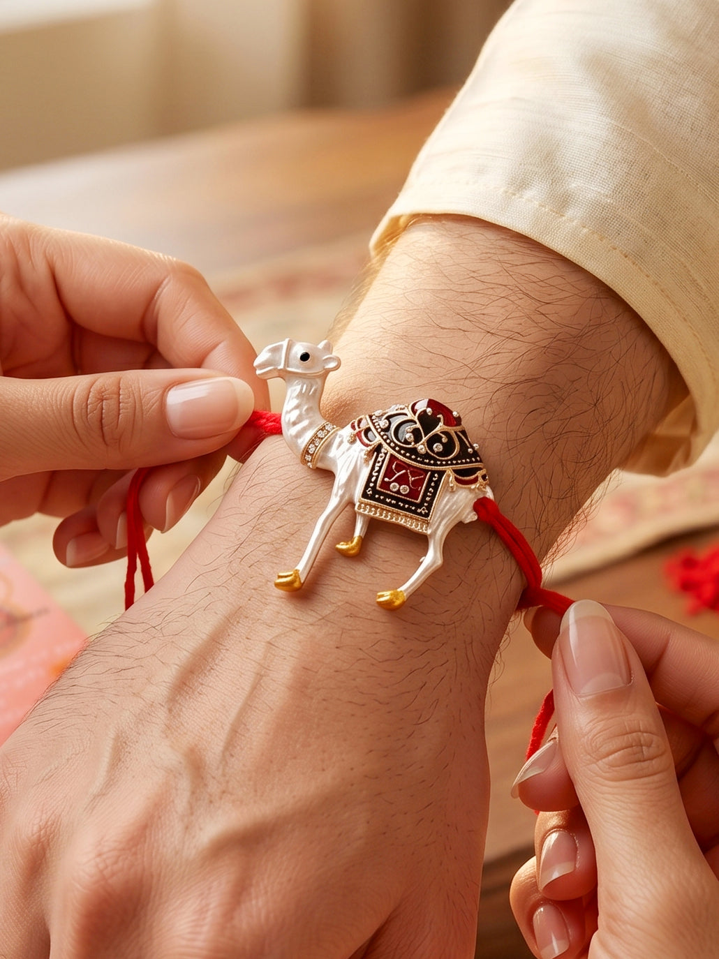 Designer Meenakari Camel Rakhi for Brother, Roli, Chawal & Card (263-CHR1-1171-1-2026)