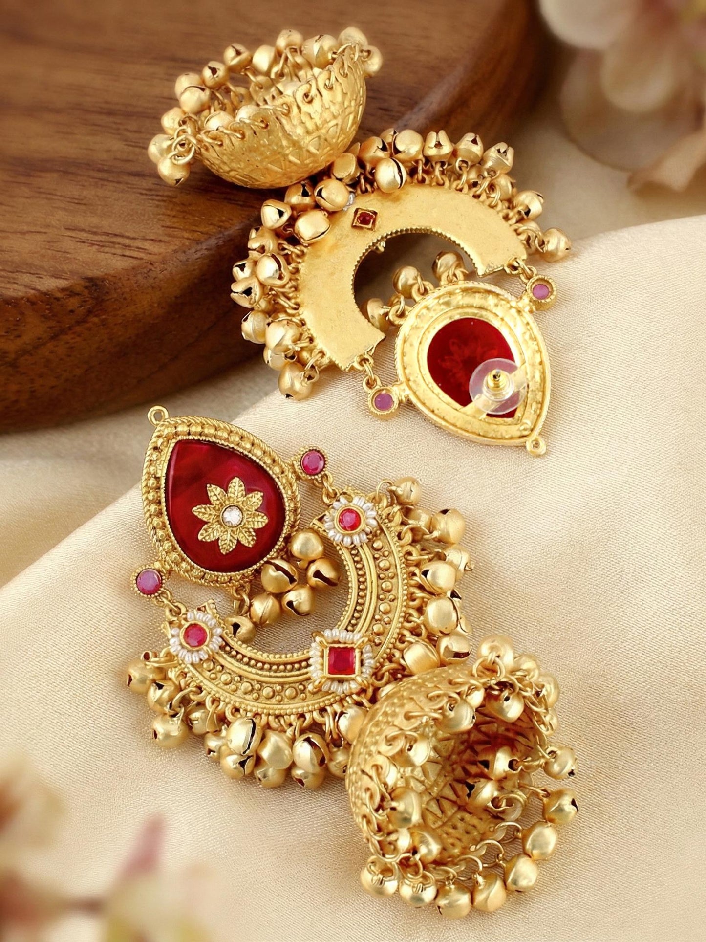 LUCKY JEWELLERY Traditional Gold Plated Kashmiri Jhumka Earrings with Ruby Stone and Ghungroo for Girls & Women | Designer Jhumkee Earring Set | Birthday Gift Earrings Valentine Anniversary Gift