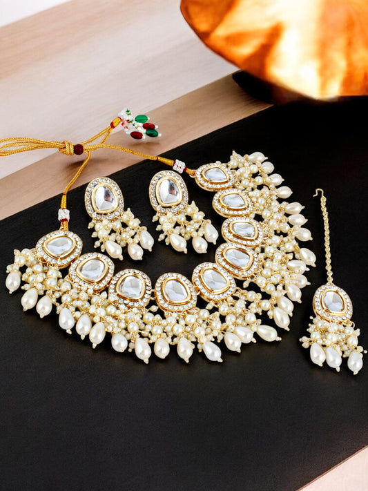 Designer Gold-Plated Kundan Stone Choker Necklace Set for Women & Girls (891-ISK-2028-W)
