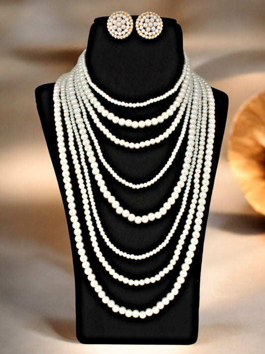 Trendy Beaded Choker Multi-Strand Layered Necklace with Earrings (891-SSM-10280)