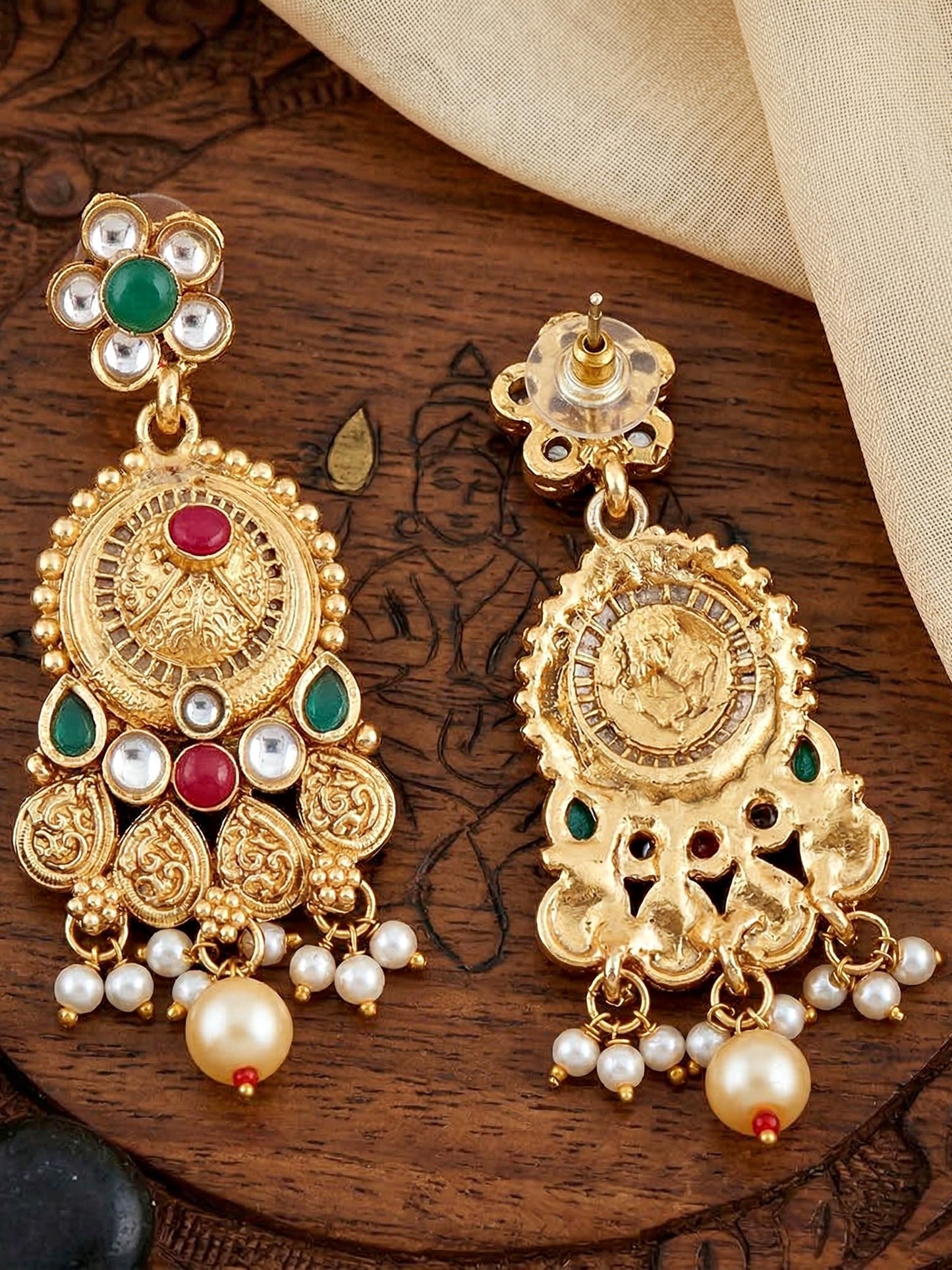 Lucky Jewellery Gold-Plated Ruby & Green Color Necklace Set (732-G2SR-190-RG)