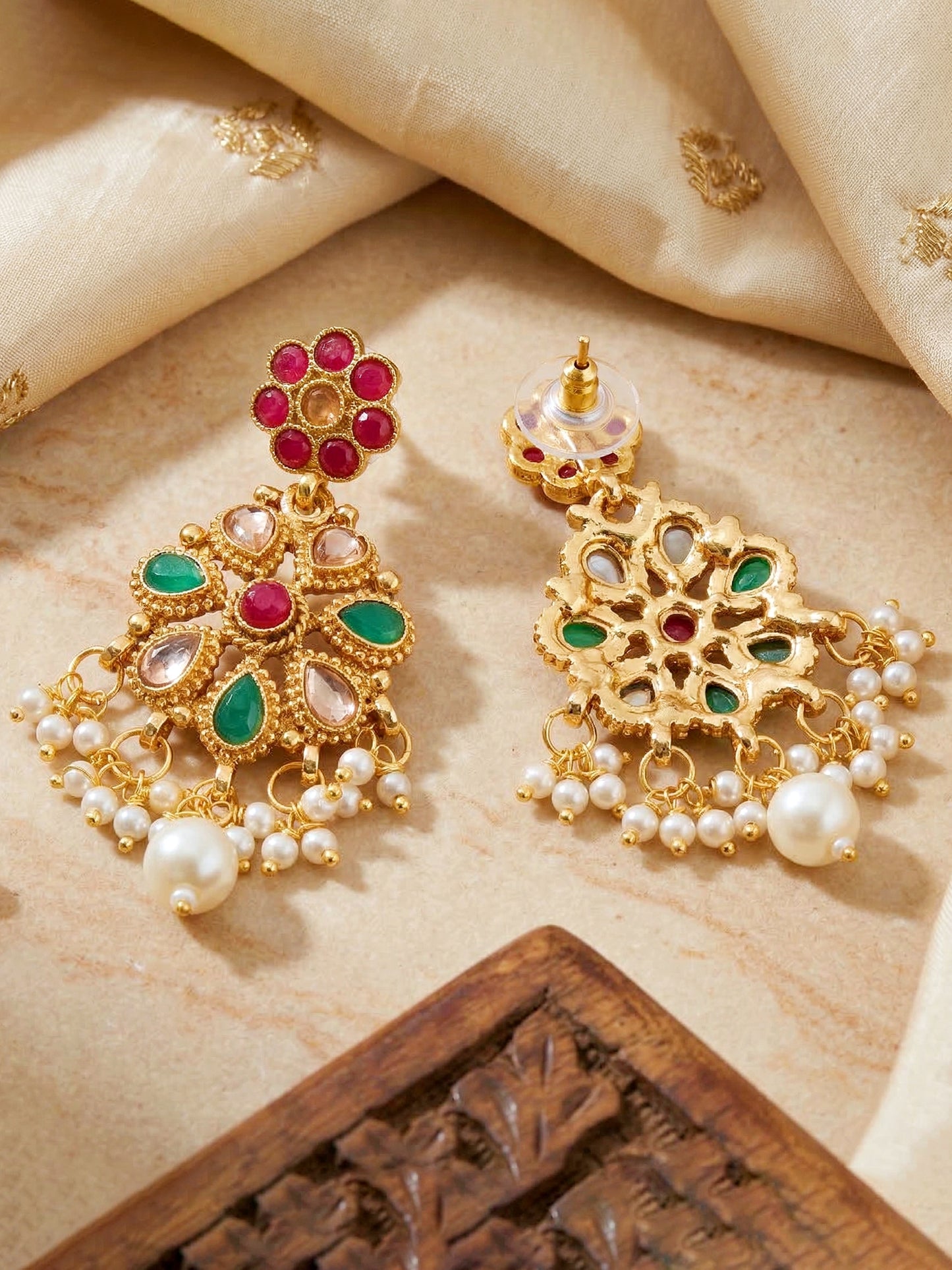 Lucky Jewellery Gold-Plated Ruby & Green Color Choker Set with Maang Tikka (750-G2SR-004-RG)
