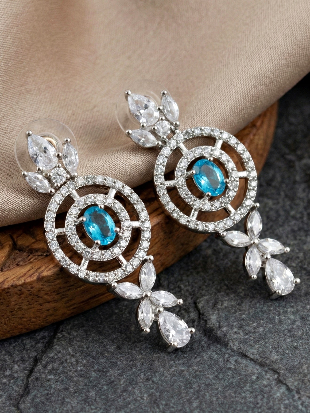 Silver-Tone Ferozi (Turquoise) Stone & American Diamond Necklace Set with Earrings for Women – Office, Party & Function Wear (1717-K4SA-2242-F-S)