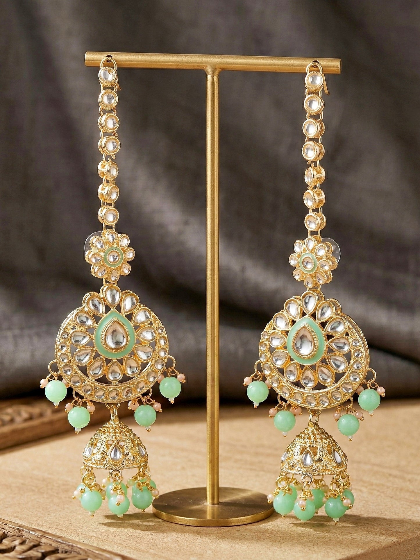 Bridal Kundan Mint Green Choker Jewellery Set with Hathphool & Nath (2541-IZK-554-MNT)