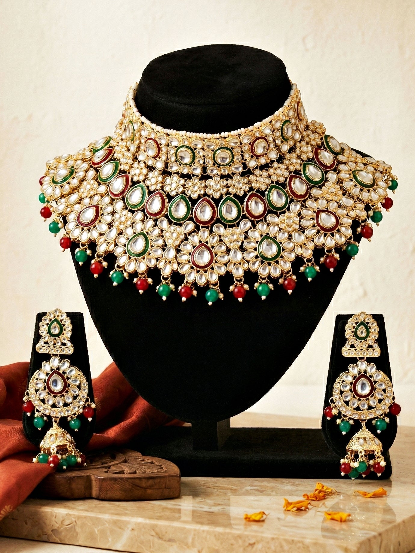 Bridal Kundan Multicolor Heavy Choker Jewellery Set with Hathphool & Nath (2640-IZK-551-MG)