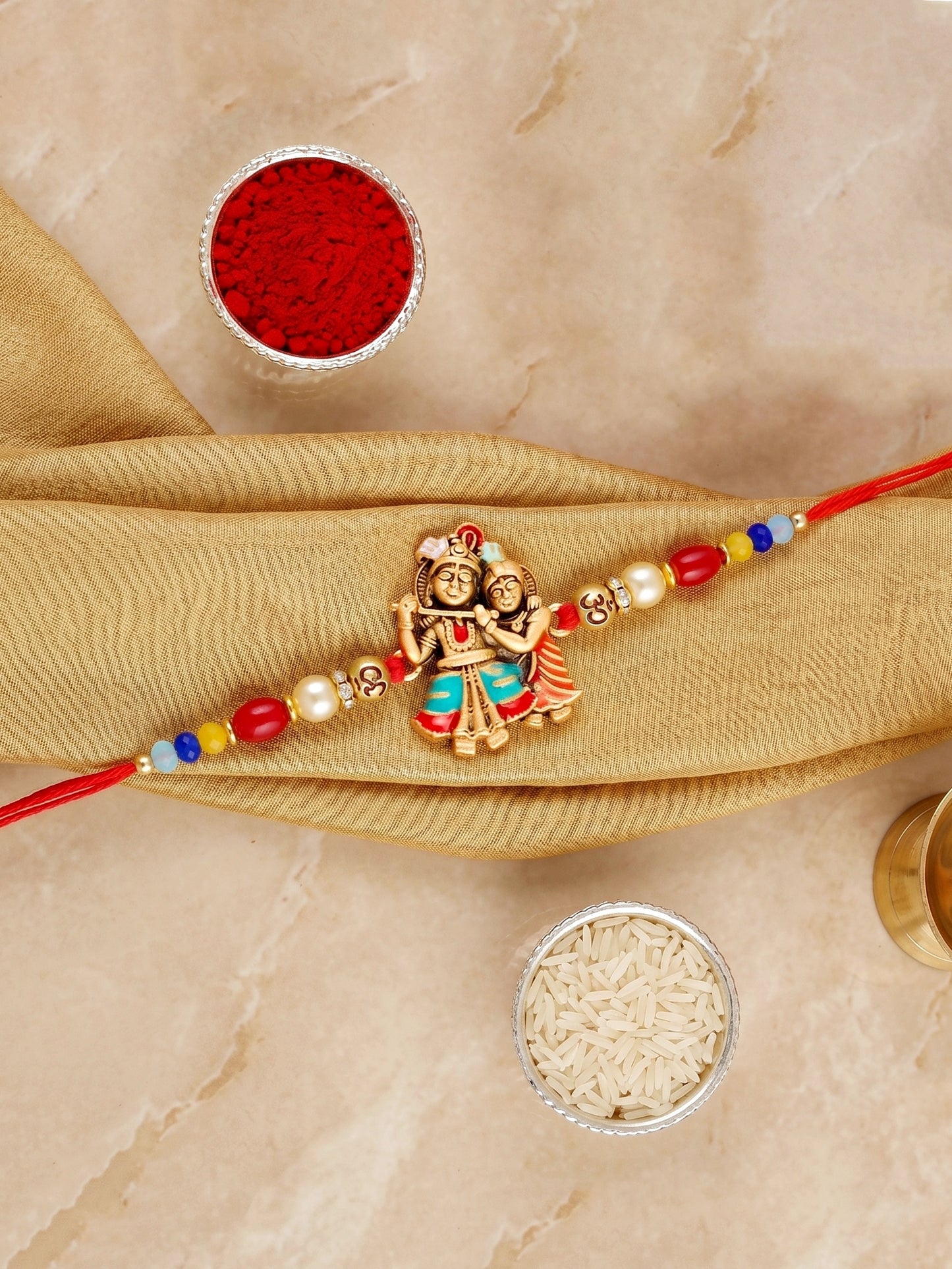 Divine Radha Krishna Beaded Rakhi For Brother With Roli Chawal And Card (72-S5R1-AR2930)