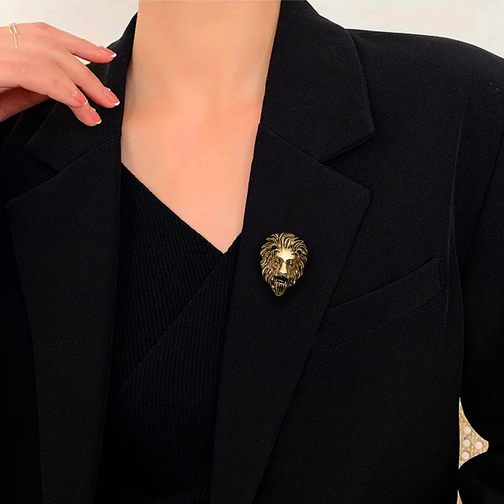 LUCKY JEWELLERY Designer Antique Gold Oxidised Plating Lion Jaguar Face Shaped Brooch/Lapel Pin for Men & Women (100-CHOO-1175)