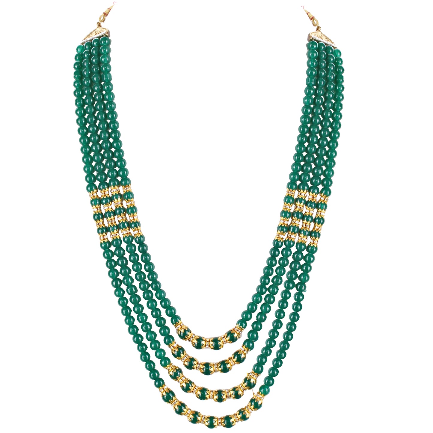 Lucky Jewellery Designer Wedding Multi Strand Green Color Dulha Har Layered Pearl Maharaja Haar Groom Necklace Set for Men (554-M6DM-1014-G)