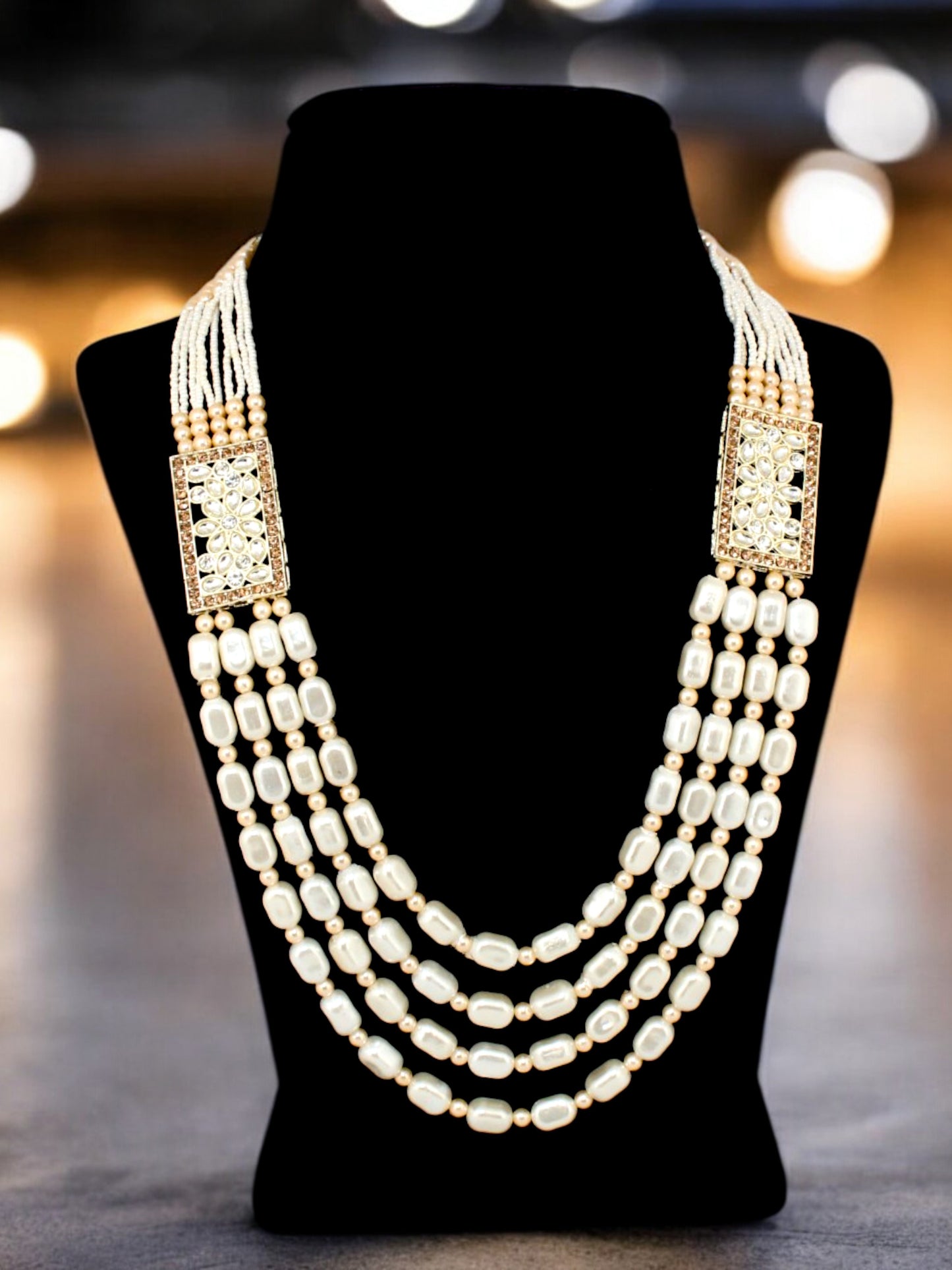 Traditional Maharaja Haar Beaded Groom Necklace Set for Men (565-TDM-7822-W)