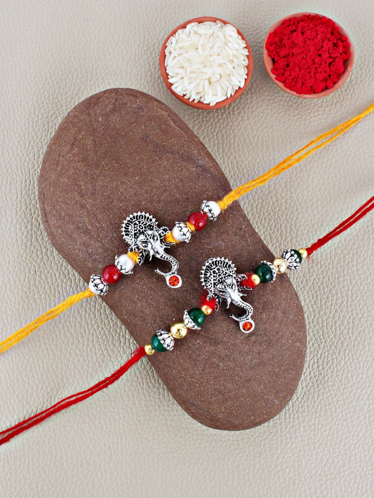 Lucky Jewellery Designer Oxidised Silver Religious Rakhi - Rakshabandhan Ganpati/Ganesha Rakhee Bracelet for Brother/Bhaiya/Bhai/Bhabhi - Pack of 2 (100-JPR1-1973-S-2)
