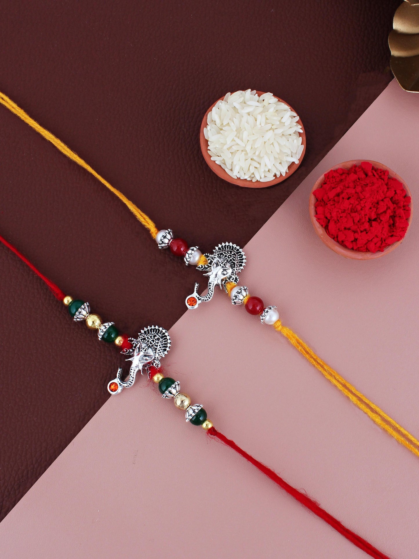 Lucky Jewellery Designer Oxidised Silver Religious Rakhi - Rakshabandhan Ganpati/Ganesha Rakhee Bracelet for Brother/Bhaiya/Bhai/Bhabhi - Pack of 2 (100-JPR1-1973-S-2)