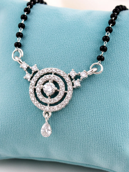 Silver Plated AD Stone Mangalsutra with Black Beads for Women