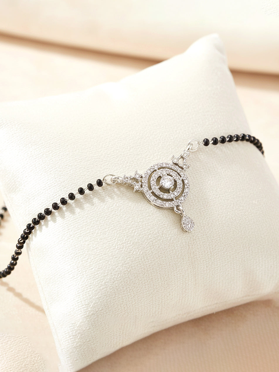 Silver Plated AD Stone Mangalsutra with Black Beads for Women