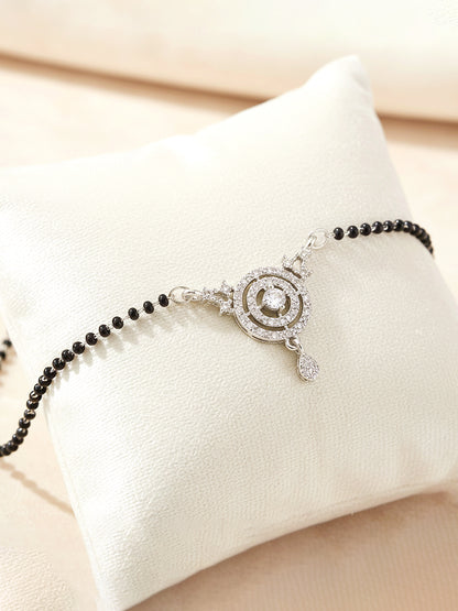 Silver Plated AD Stone Mangalsutra with Black Beads for Women