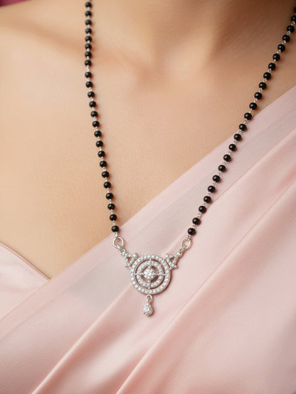 Silver Plated AD Stone Mangalsutra with Black Beads for Women