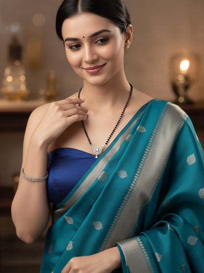 Silver Plated AD Stone Mangalsutra with Black Beads for Women