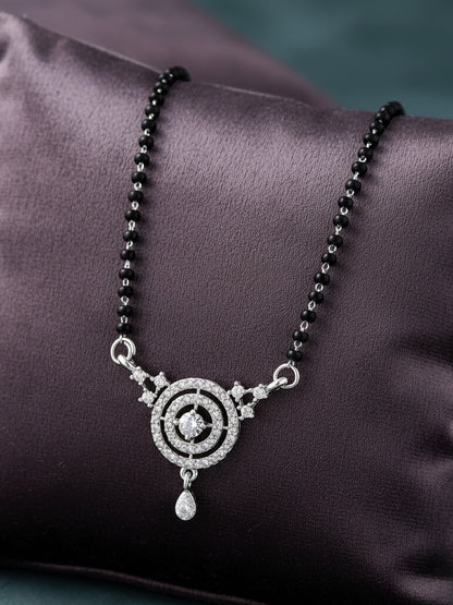 Silver Plated AD Stone Mangalsutra with Black Beads for Women