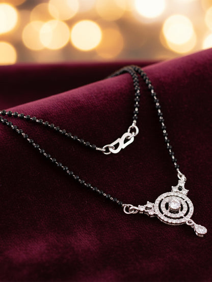 Silver Plated AD Stone Mangalsutra with Black Beads for Women