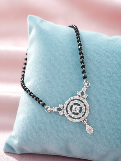 Silver Plated AD Stone Mangalsutra with Black Beads for Women
