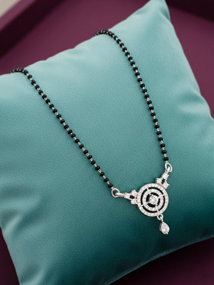 Silver Plated AD Stone Mangalsutra with Black Beads for Women
