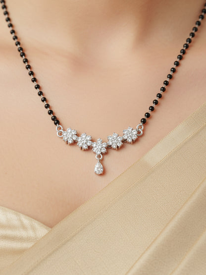 Silver Plated AD Stone Mangalsutra with Black Beads for Women