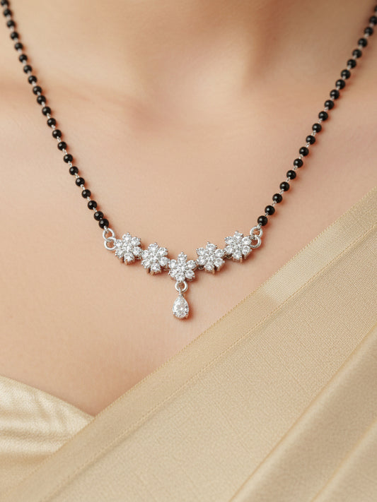 Silver Plated AD Stone Mangalsutra with Black Beads for Women