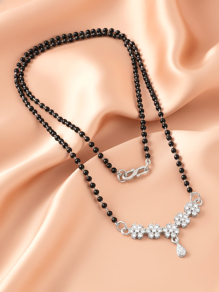 Silver Plated AD Stone Mangalsutra with Black Beads for Women