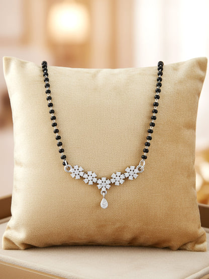 Silver Plated AD Stone Mangalsutra with Black Beads for Women