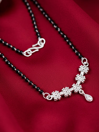 Silver Plated AD Stone Mangalsutra with Black Beads for Women