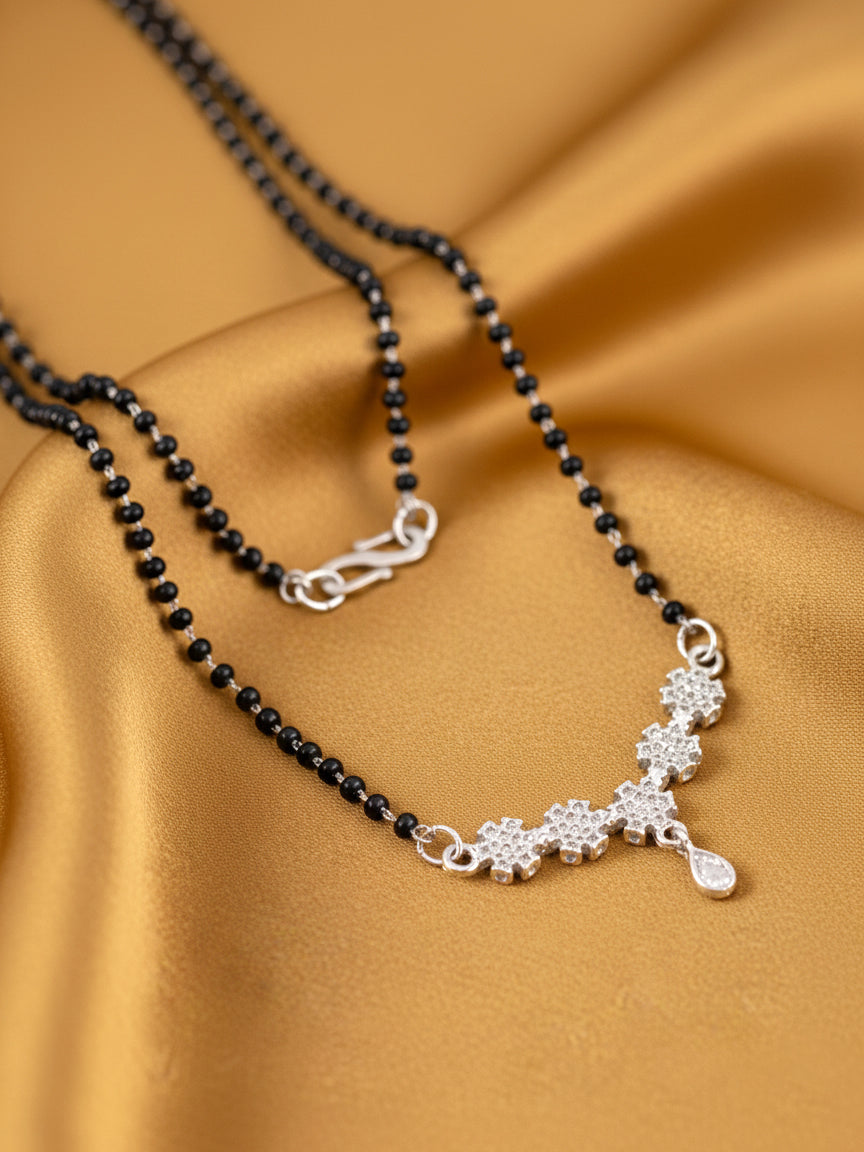 Silver Plated AD Stone Mangalsutra with Black Beads for Women