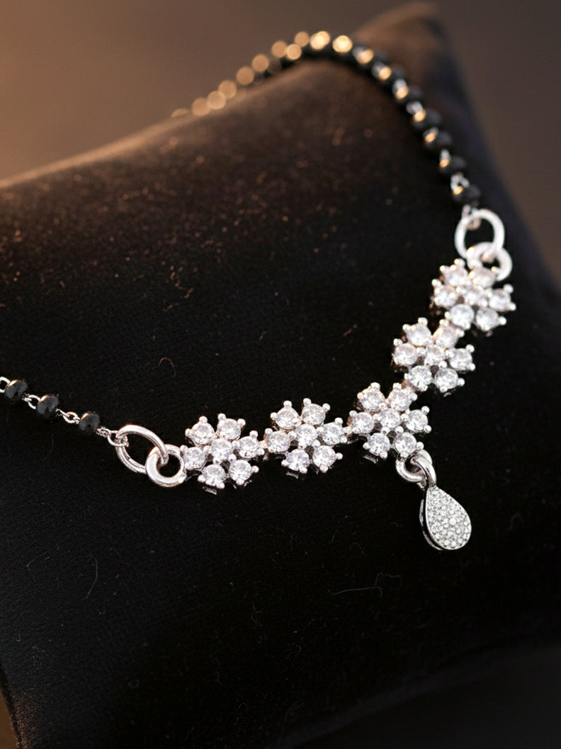 Silver Plated AD Stone Mangalsutra with Black Beads for Women