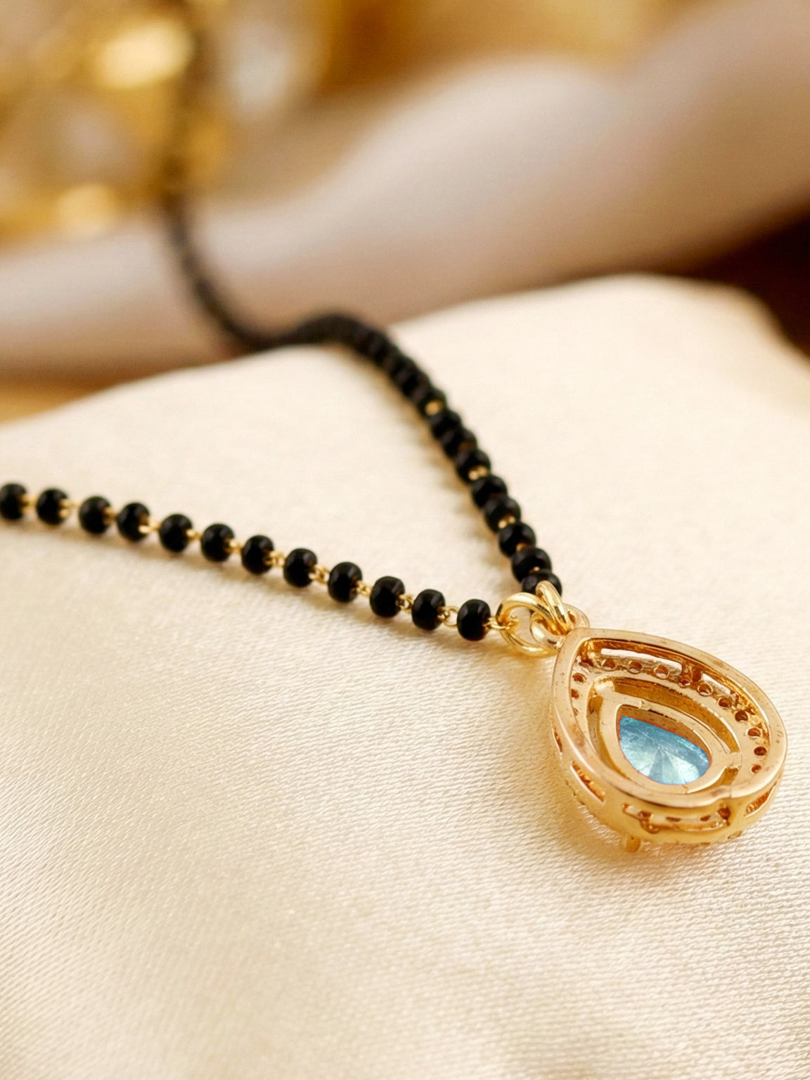 Lucky Jewellery Blue Stone AD Mangalsutra for Women (113-CHMS-1279-F)