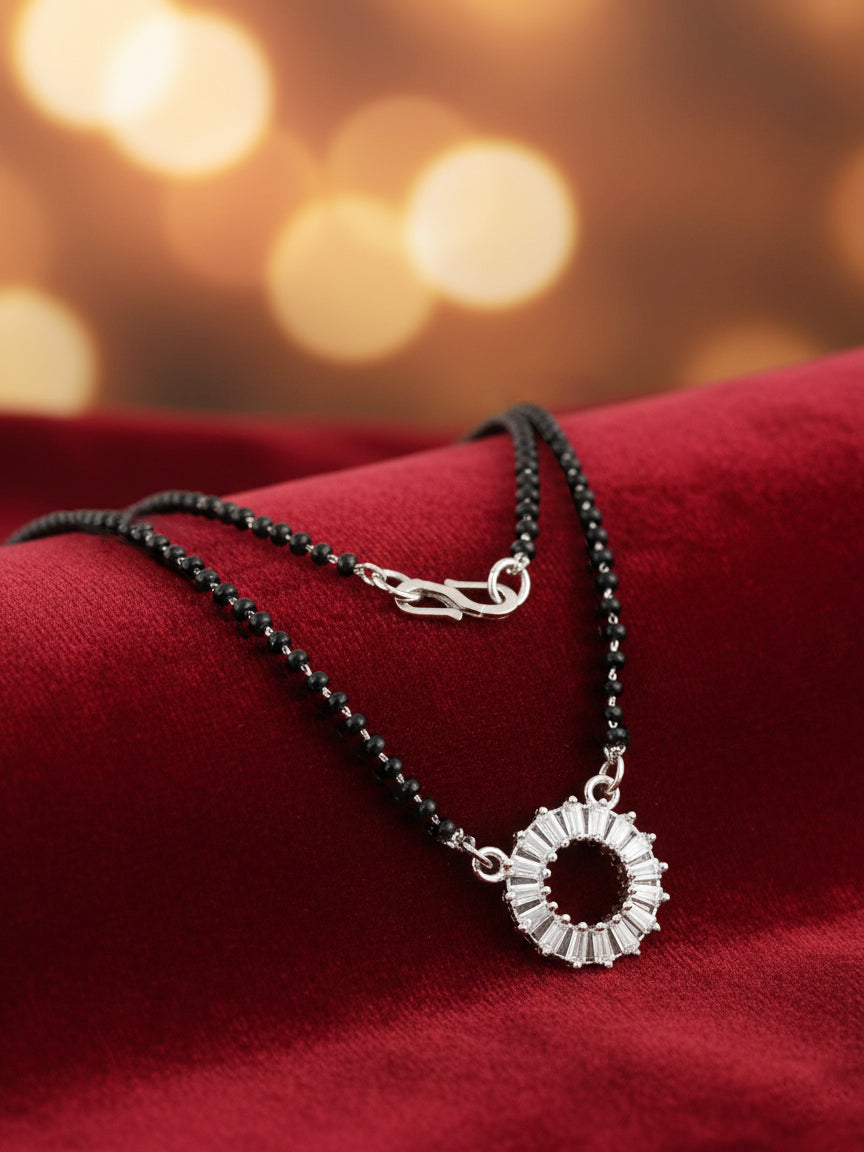 Silver Plated AD Stone Mangalsutra with Black Beads for Women