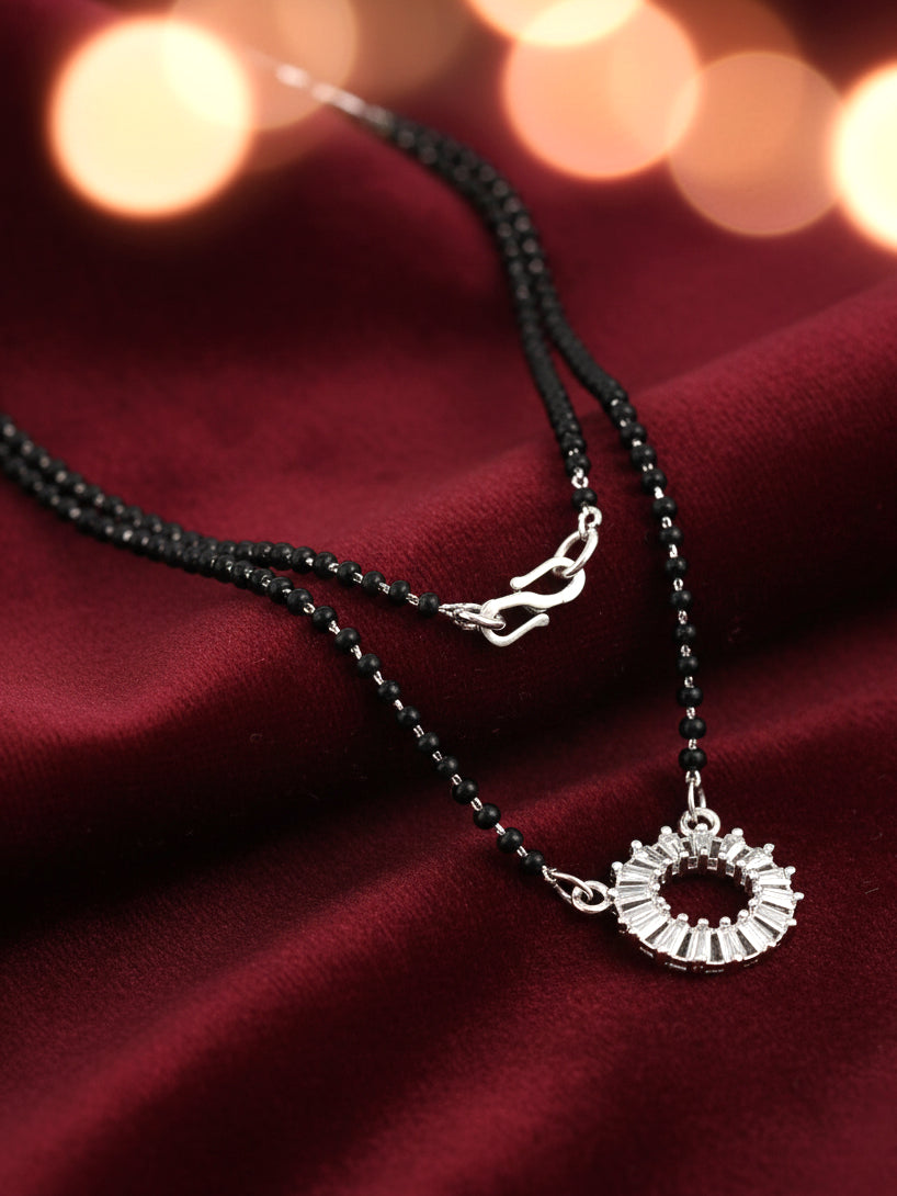 Silver Plated AD Stone Mangalsutra with Black Beads for Women