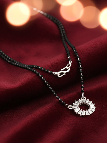 Silver Plated AD Stone Mangalsutra with Black Beads for Women