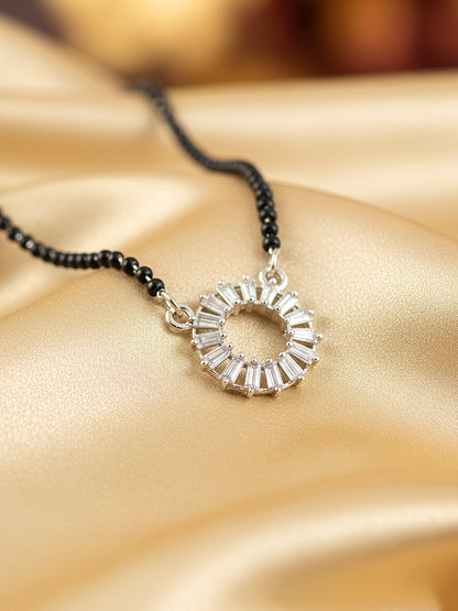 Silver Plated AD Stone Mangalsutra with Black Beads for Women