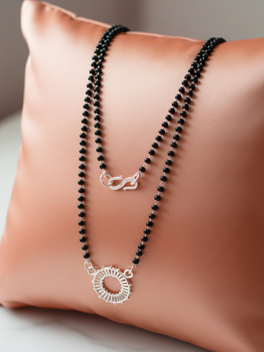 Silver Plated AD Stone Mangalsutra with Black Beads for Women