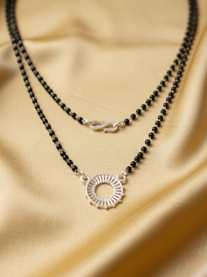Silver Plated AD Stone Mangalsutra with Black Beads for Women