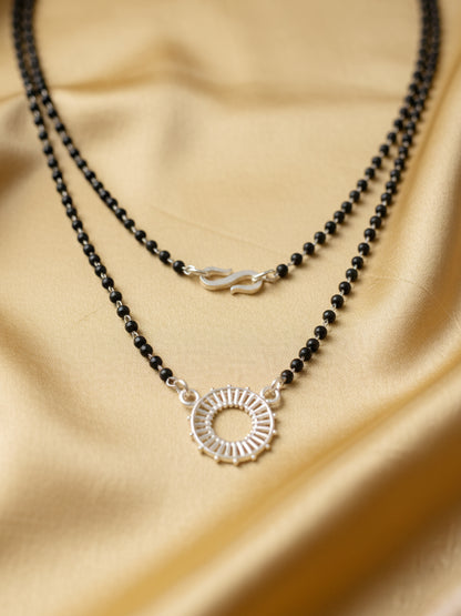 Silver Plated AD Stone Mangalsutra with Black Beads for Women