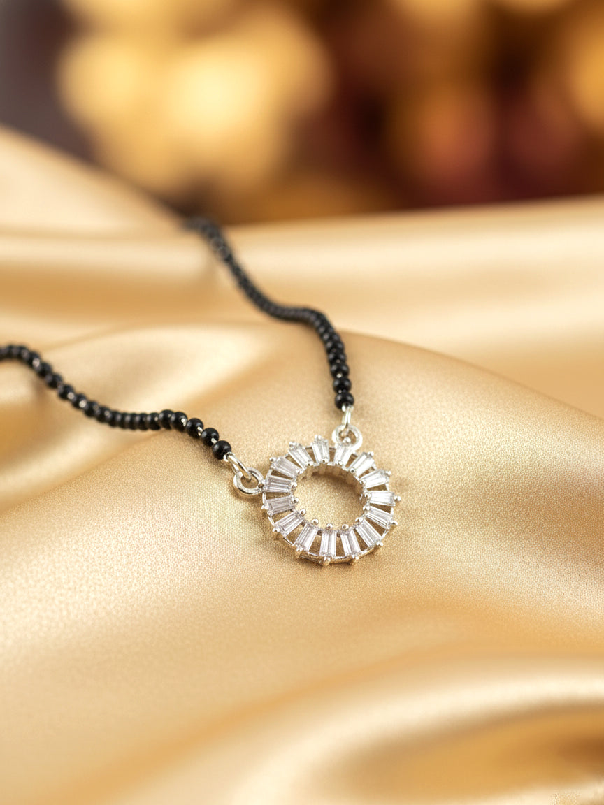 Silver Plated AD Stone Mangalsutra with Black Beads for Women