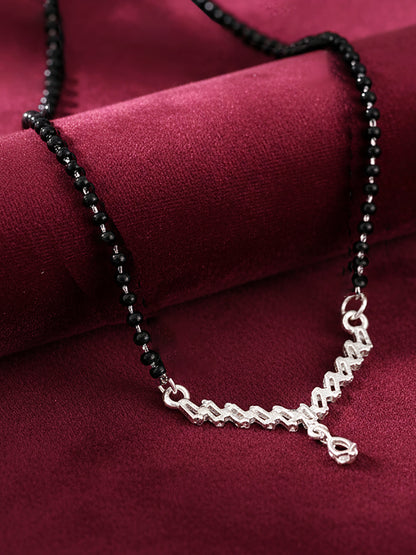 Silver Plated AD Stone Mangalsutra with Black Beads for Women