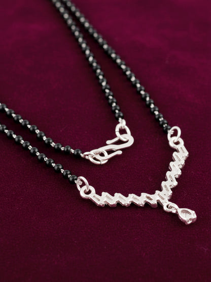 Silver Plated AD Stone Mangalsutra with Black Beads for Women
