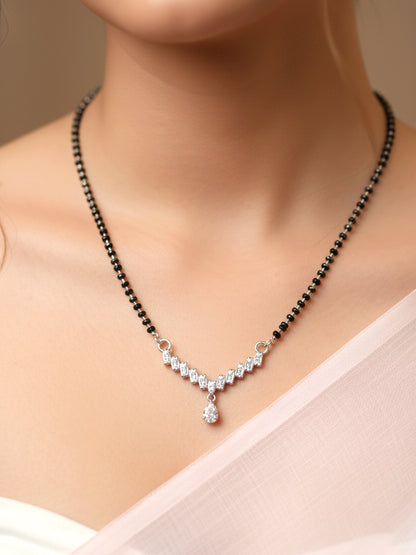 Silver Plated AD Stone Mangalsutra with Black Beads for Women