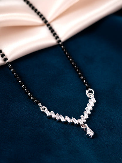 Silver Plated AD Stone Mangalsutra with Black Beads for Women