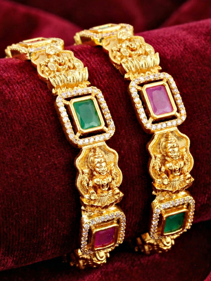 Gold-Plated Laxmi Temple AD Pink Green Bangle (1193-C1BG-2216-2)