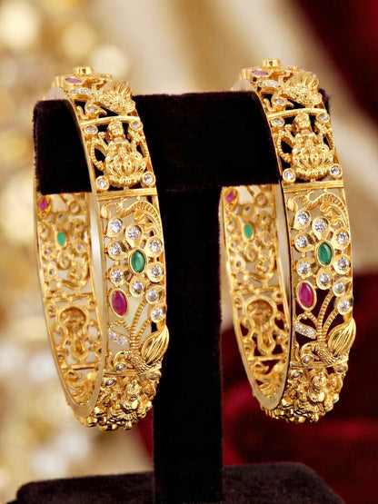 Gold-Plated Laxmi Temple AD Pink Green Bangle (1236-C1BG-2218-2)