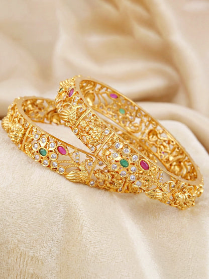 Gold-Plated Laxmi Temple AD Pink Green Bangle (1236-C1BG-2218-2)