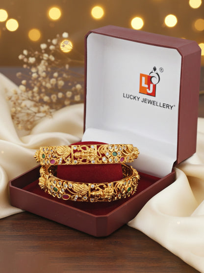 Gold-Plated Laxmi Temple AD Pink Green Bangle (1236-C1BG-2218-2)